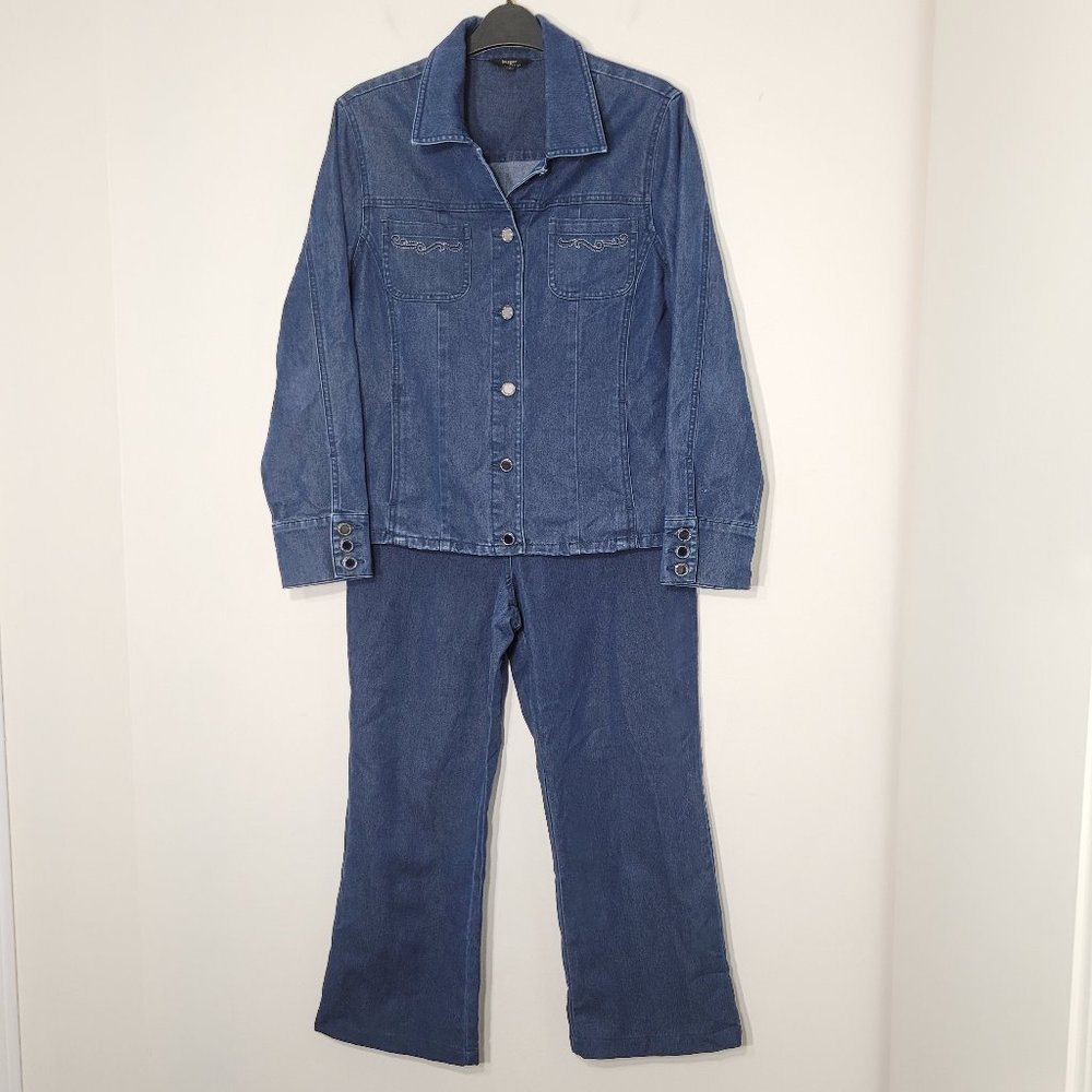 Haggar Petite Matching Denim Blue Jeans Cowboy Tuxedo Jean Jacket Cotton Blend